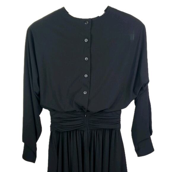 Vtg 90s LIZ CLAIBORNE Black Button Down Back Empire Waist Maxi Dress Sz 8 Medium - Picture 6 of 10
